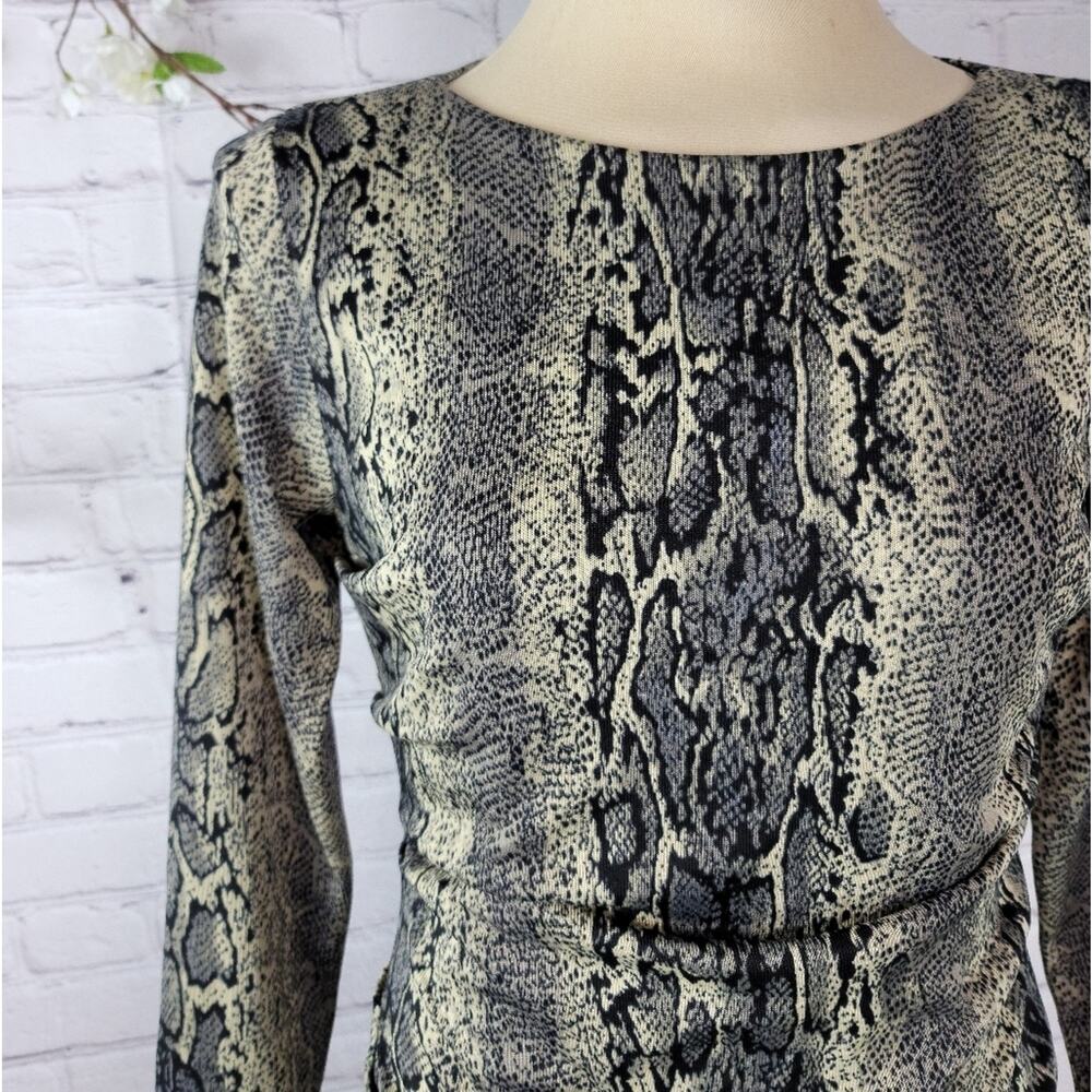PHILOSOPHY Republic Snakeskin Print Bodycon Dress Ruched Side Back Night Out - Picture 9 of 16